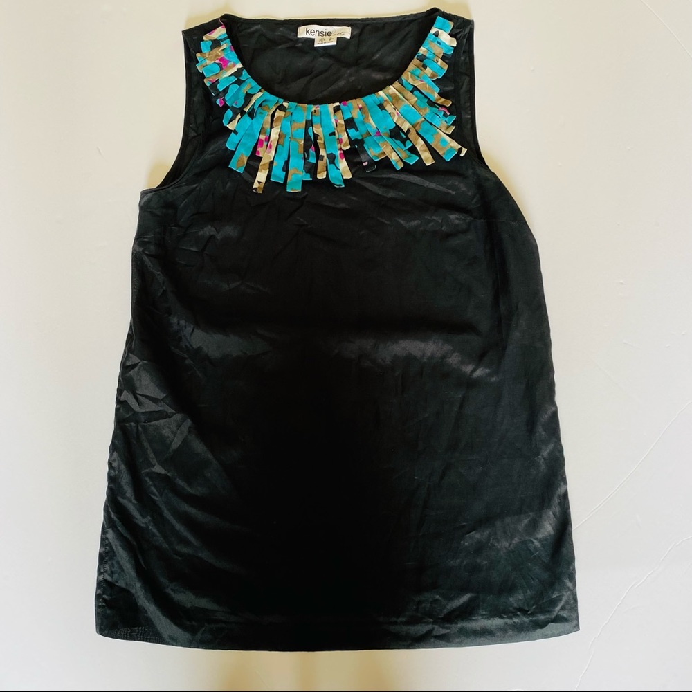 Kensie, fringe black tank top, size Small